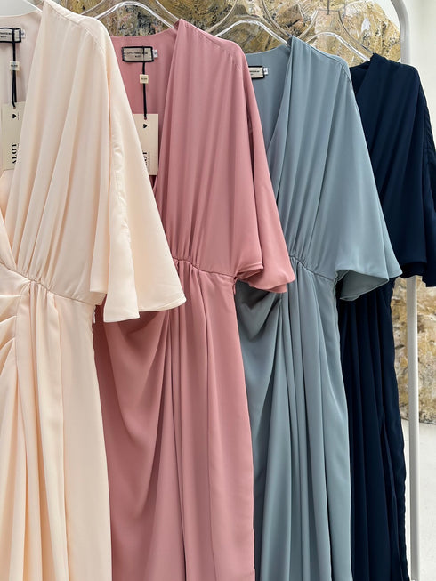Women Casual V-neck Napless Flare Sleeves Maxi Slit Dress